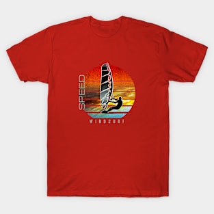 windsurfer planing at sunset over ocean waves T-Shirt